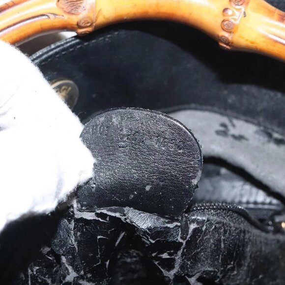 GUCCI Bamboo Hand Bag Leather Black Gold 001 0166 1638 Auth 130572 - Picture 10 of 16